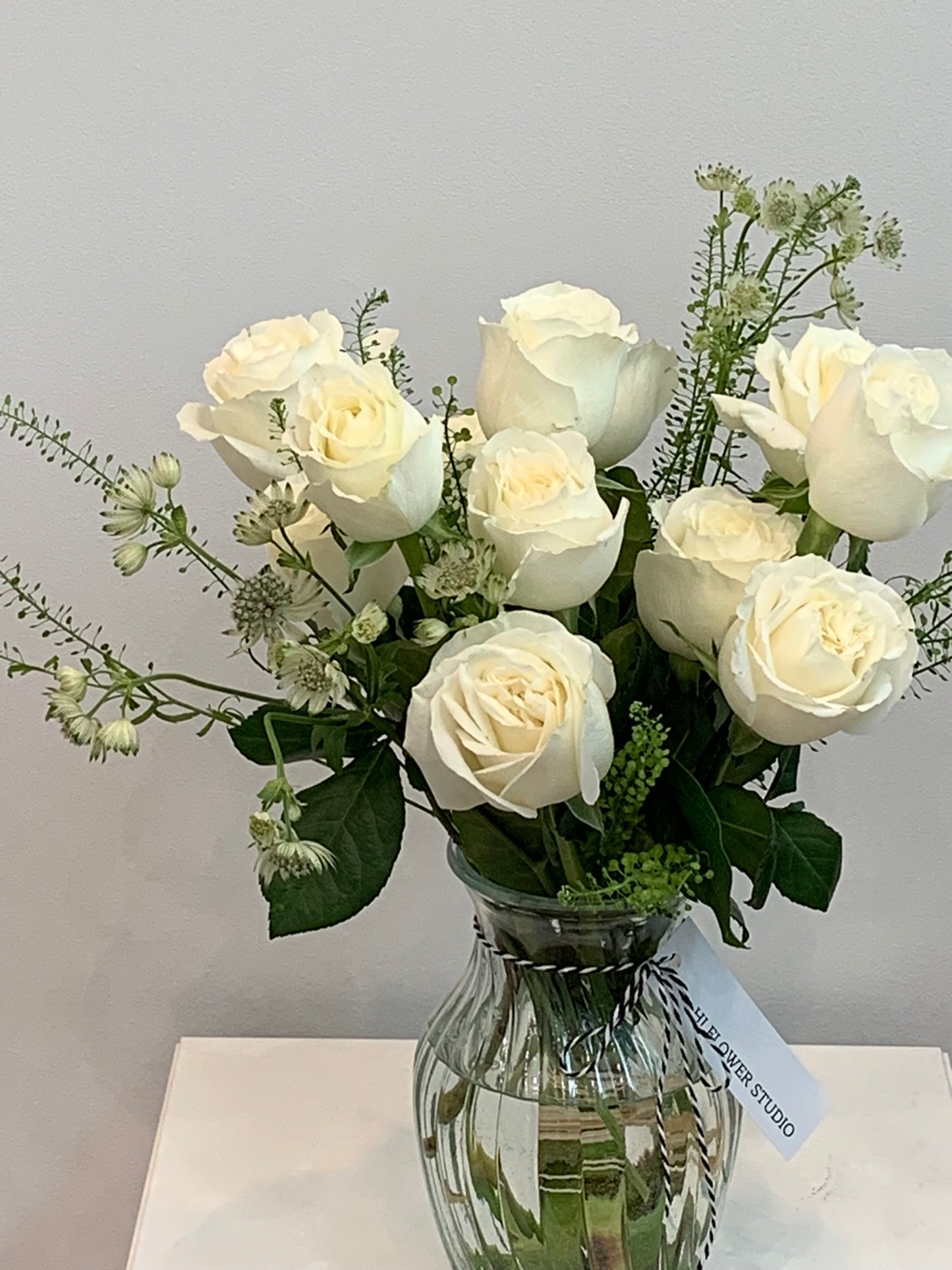 12 White Rose Vase Arrangement