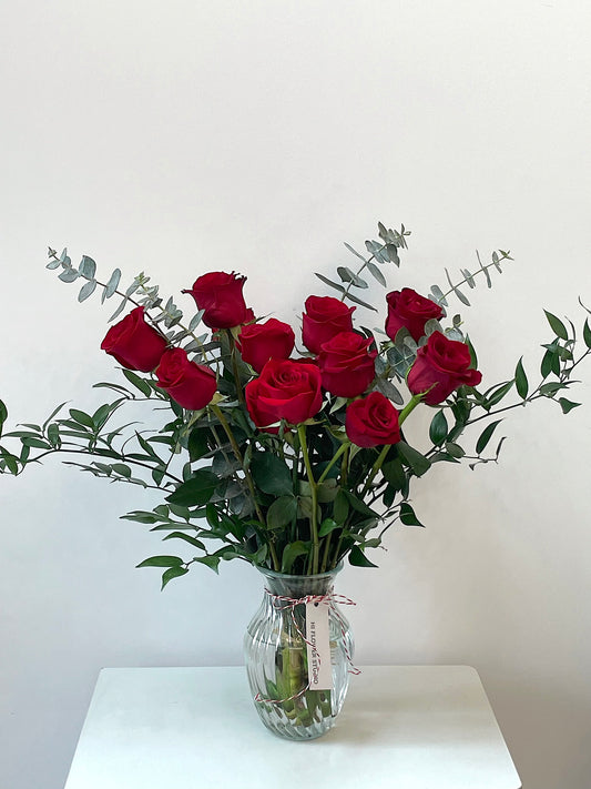 12 Red Rose Vase Arrangement