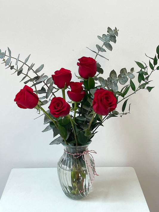 6 Red Rose Vase Arrangement