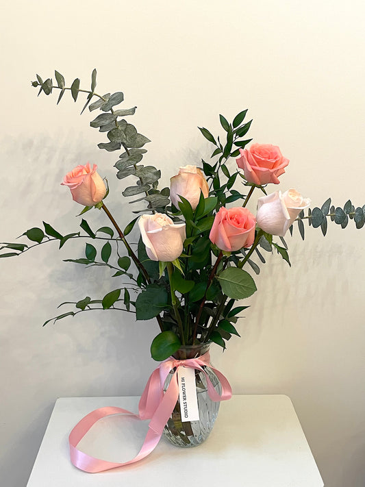 6 Pink Rose Vase Arrangement