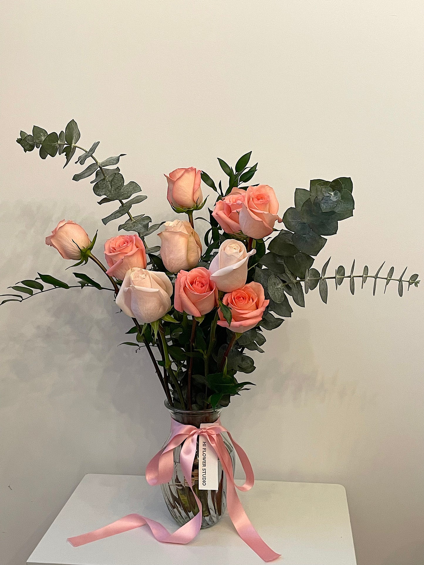 12 Pink Rose Vase Arrangement