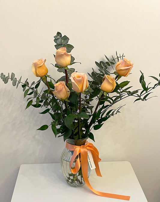 6 Peach Rose Vase Arrangement