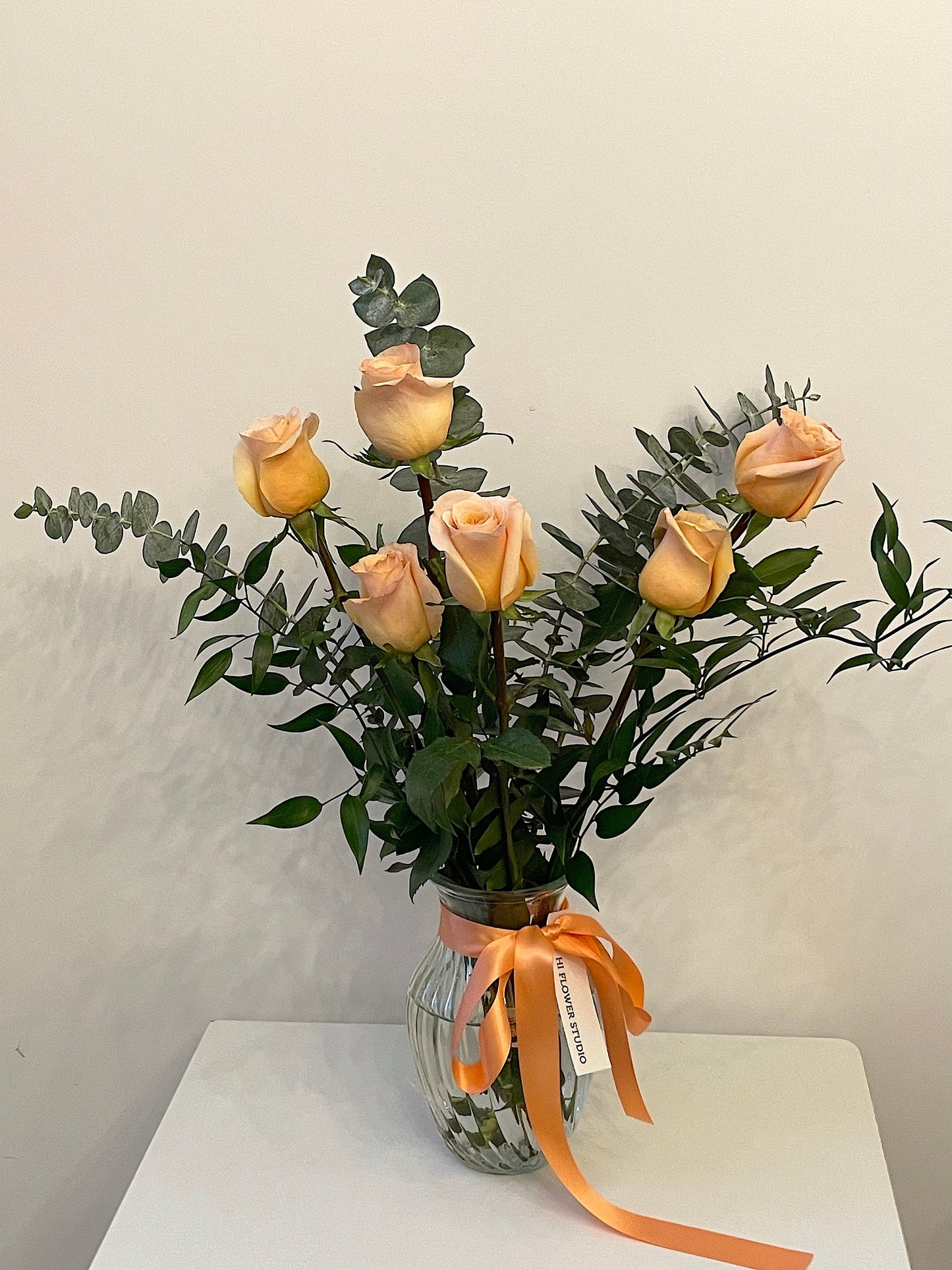 6 Peach Rose Vase Arrangement