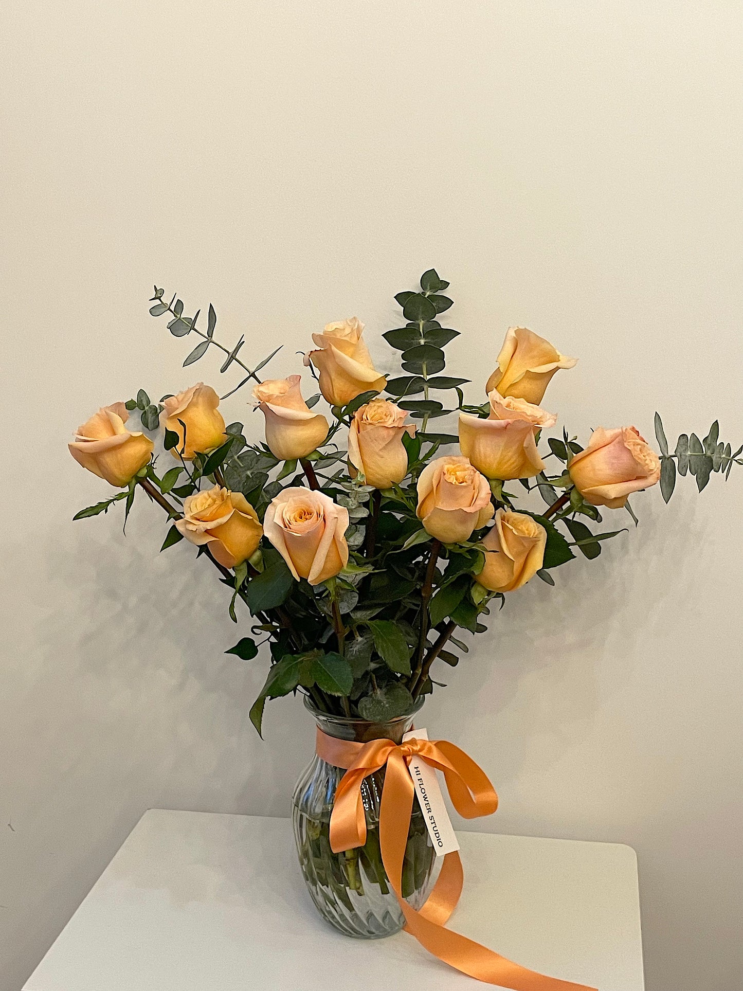 12 Peach Rose Vase Arrangement