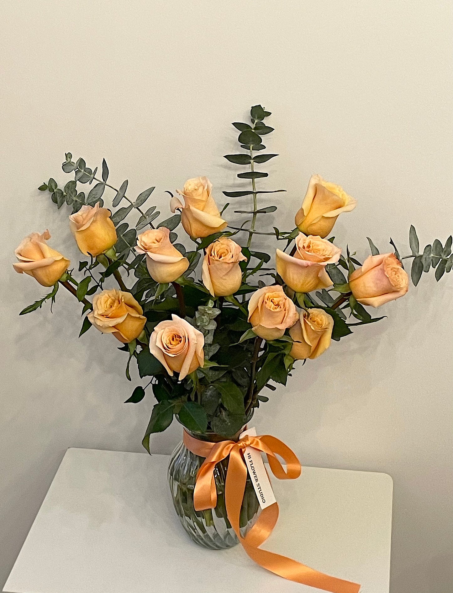 12 Peach Rose Vase Arrangement