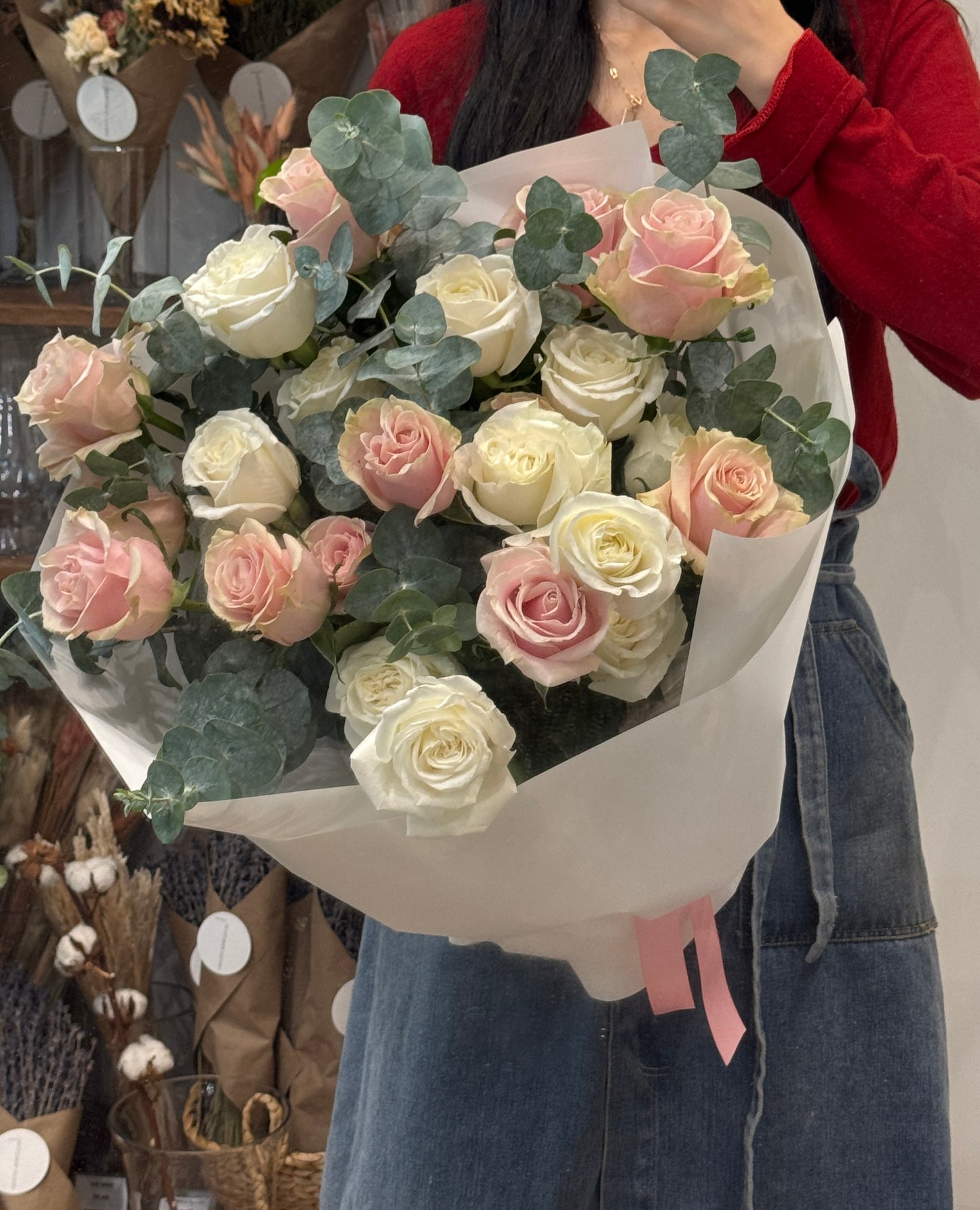 White & Pink Rose Bouquet