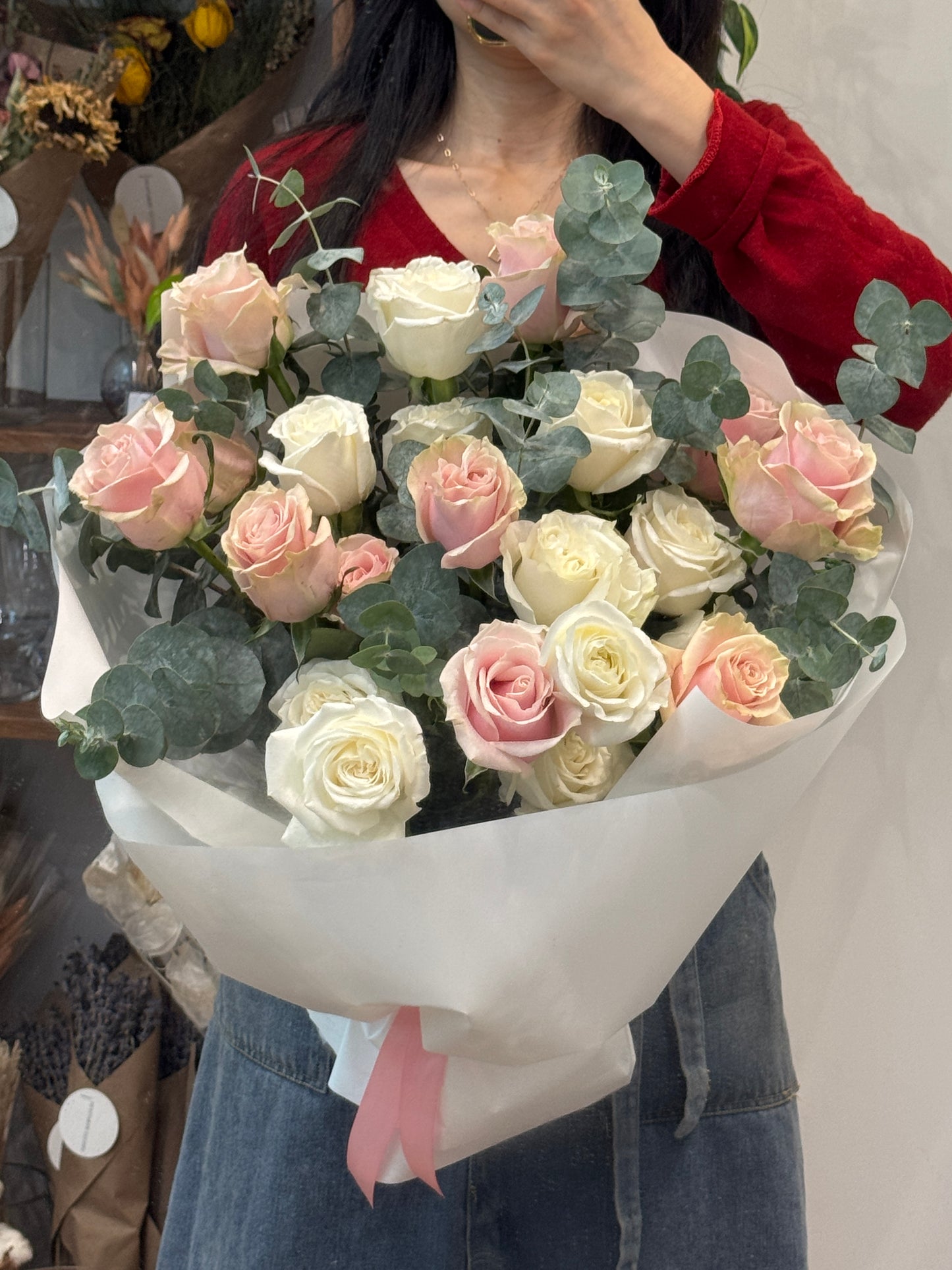 White & Pink Rose Bouquet