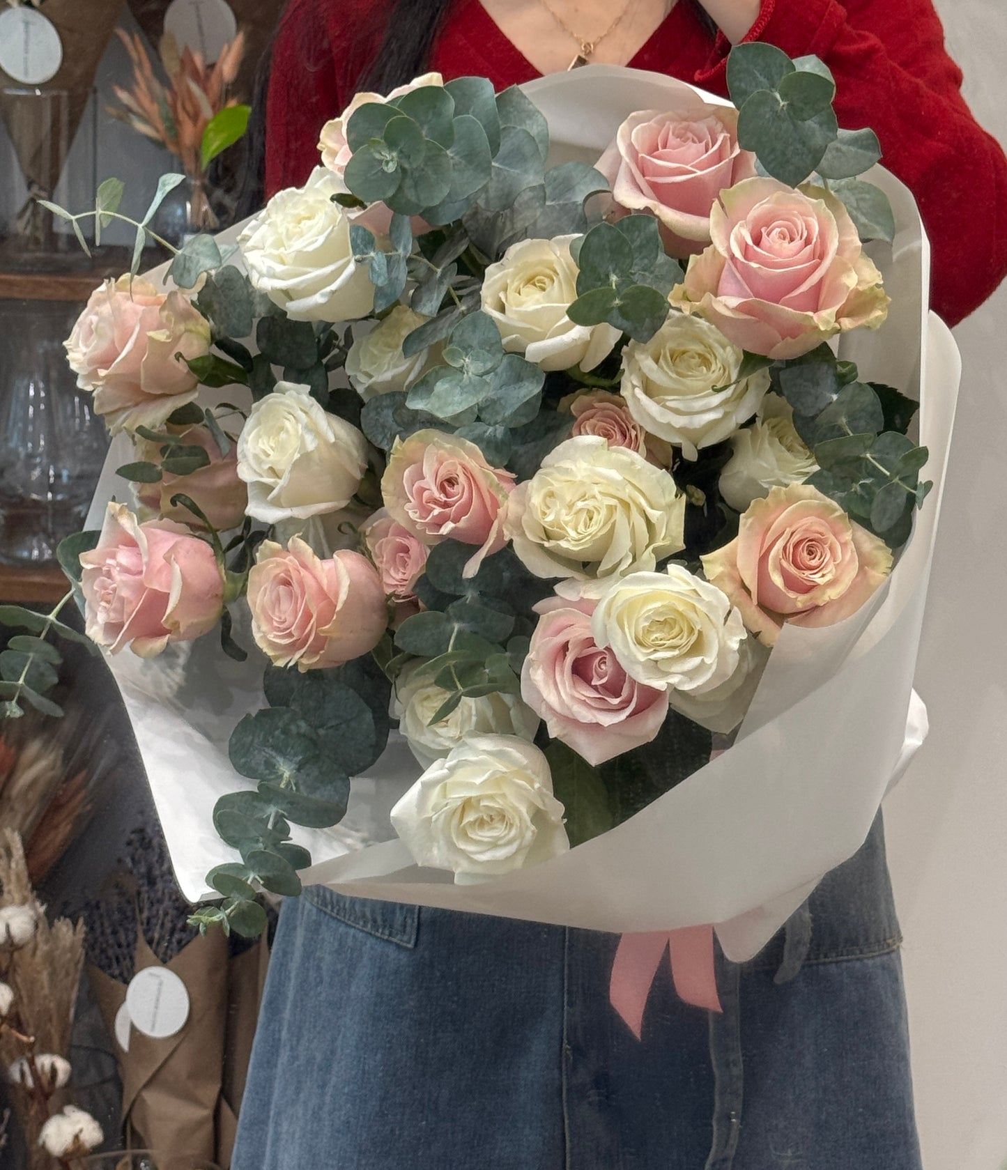 White & Pink Rose Bouquet