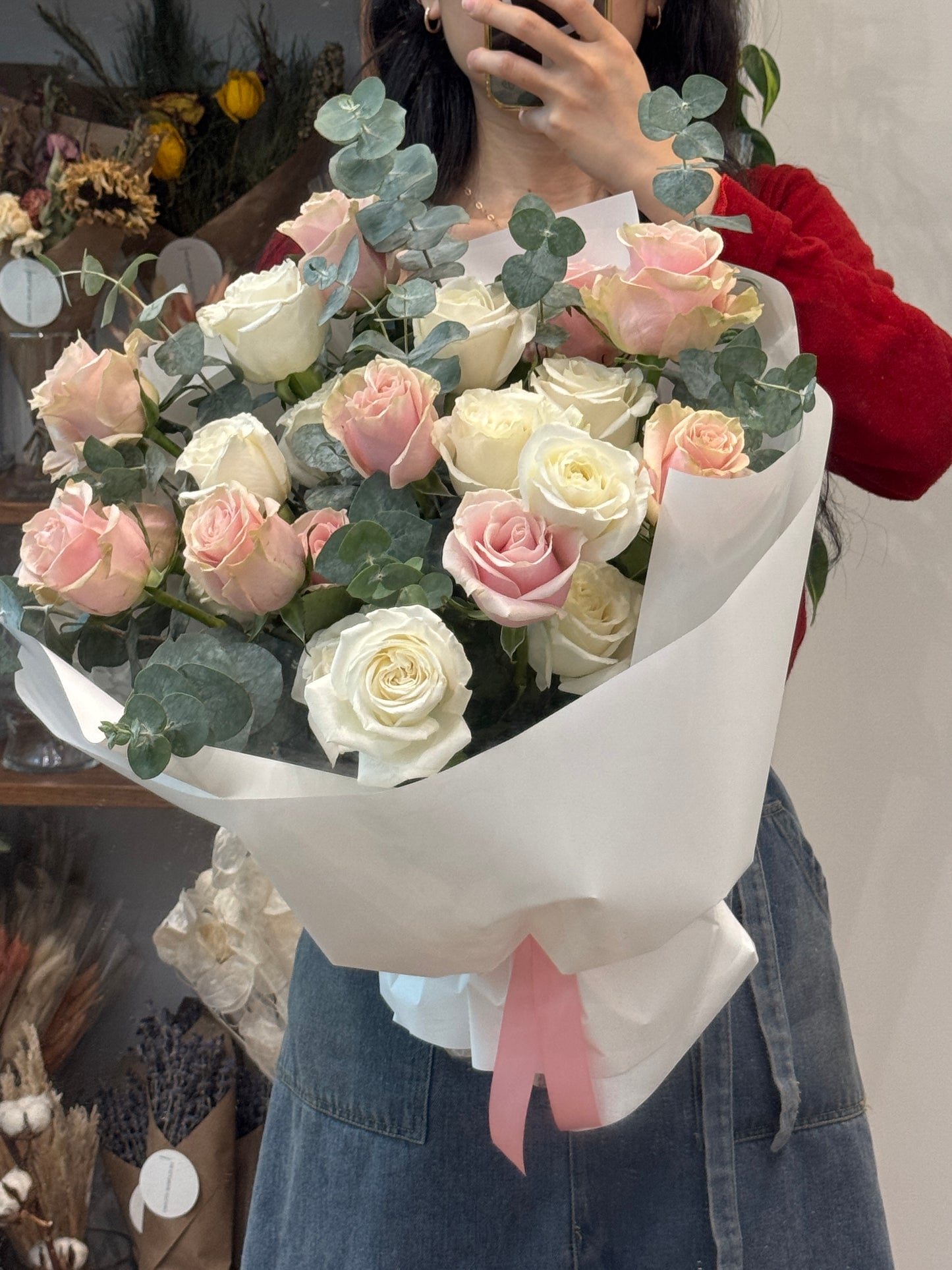 White & Pink Rose Bouquet