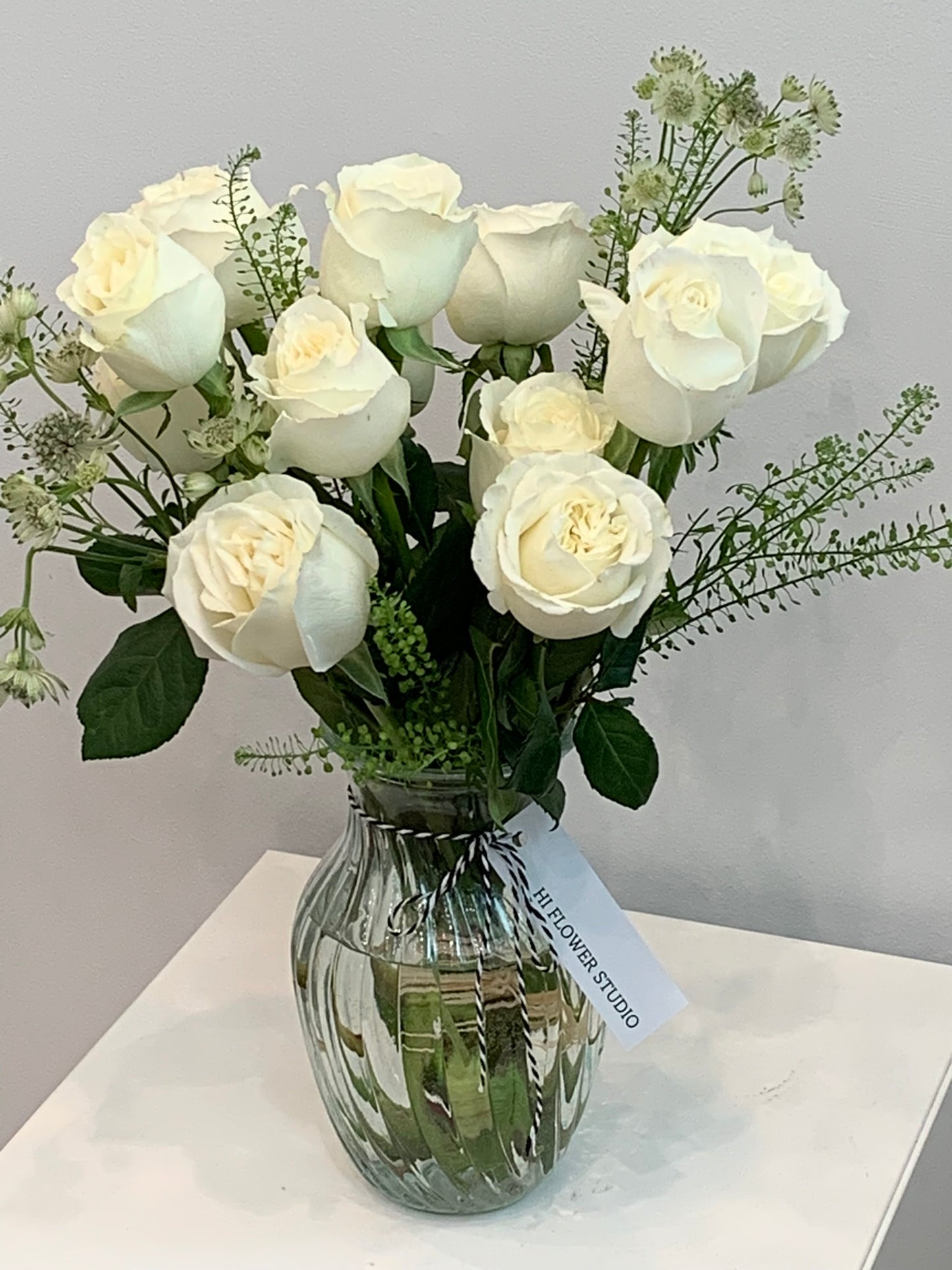12 White Rose Vase Arrangement