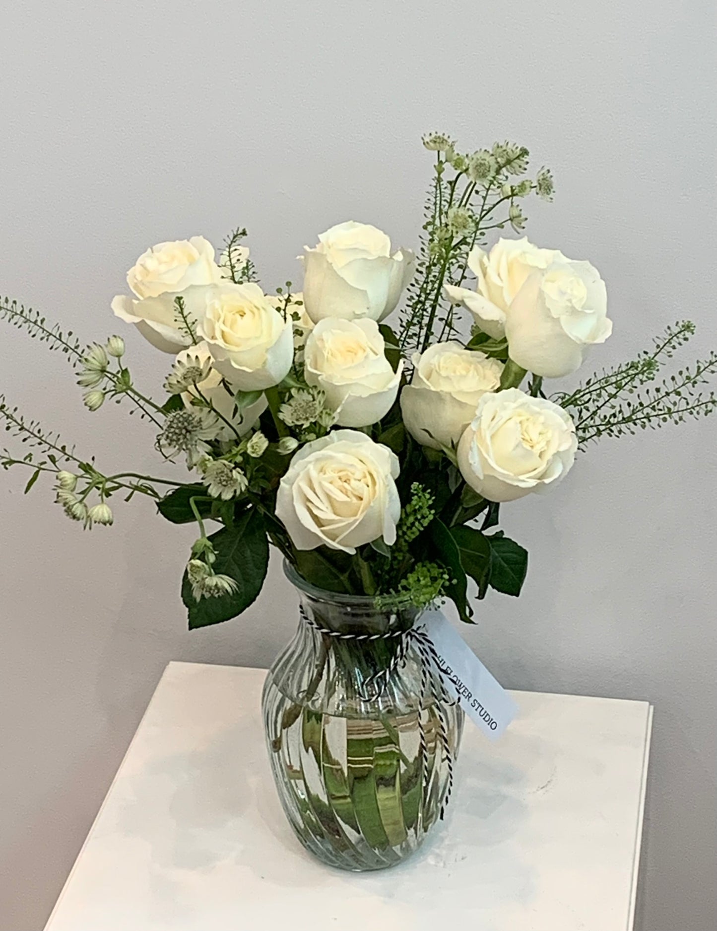 12 White Rose Vase Arrangement